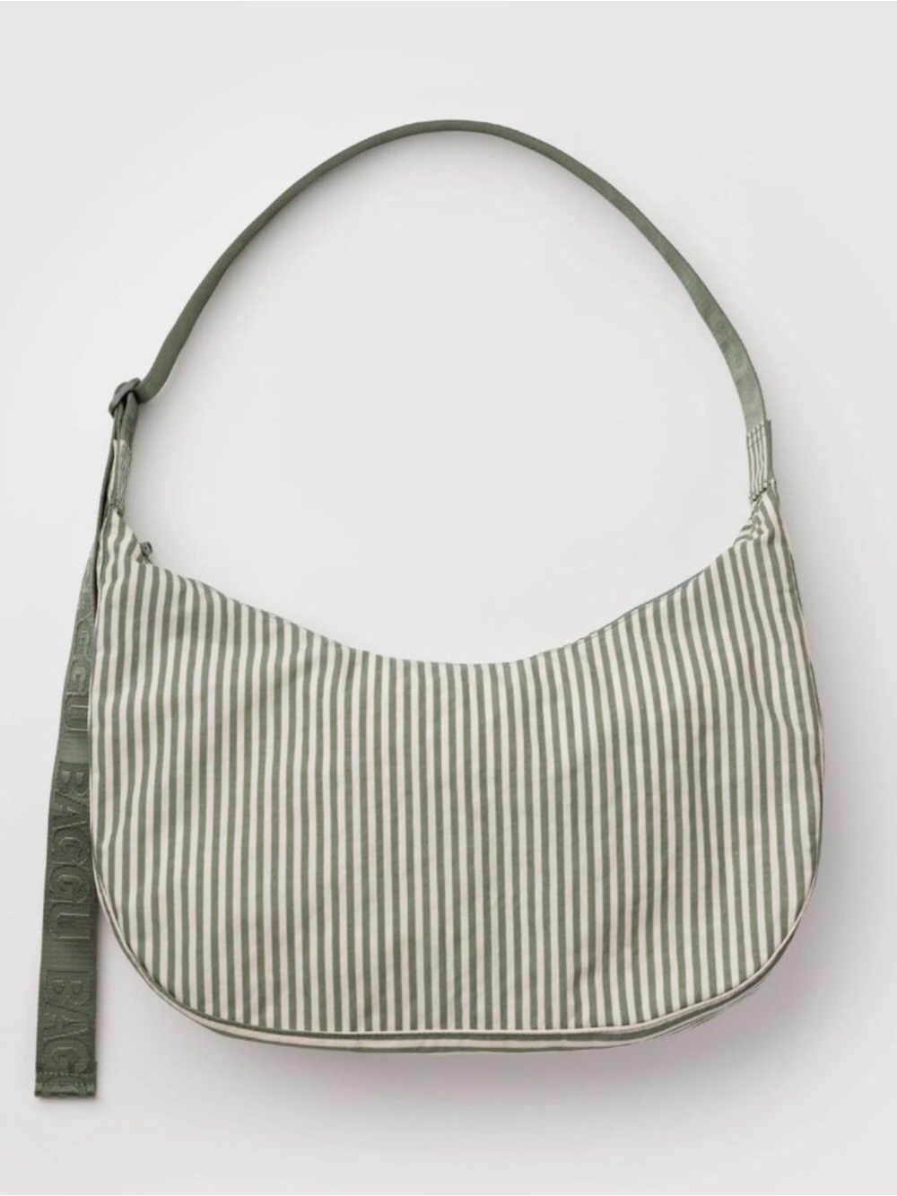 BAGGU Olive Green Striped Crossbody Bag